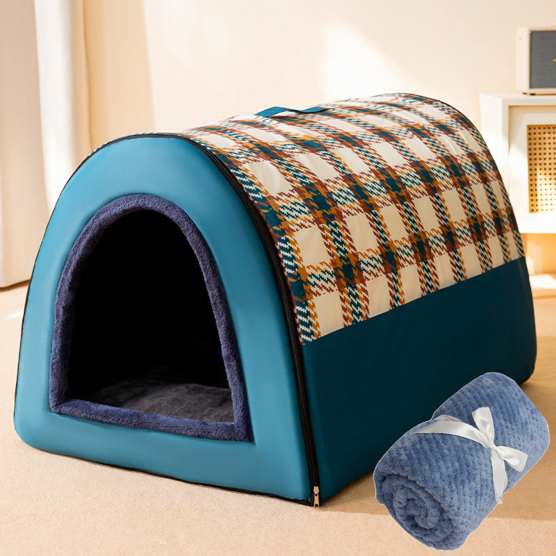 HKM-119955 Cozy Four Seasons Removable & Washable Dog Kennel in Fashion Brown, Gray, and Plaid Styles