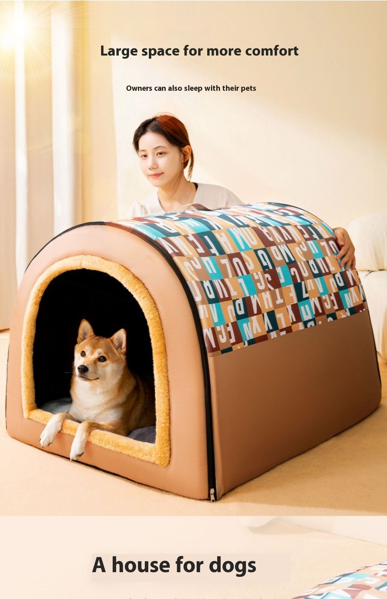 HKM-119955 Cozy Four Seasons Removable & Washable Dog Kennel in Fashion Brown, Gray, and Plaid Styles