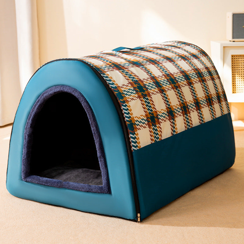 HKM-119955 Cozy Four Seasons Removable & Washable Dog Kennel in Fashion Brown, Gray, and Plaid Styles
