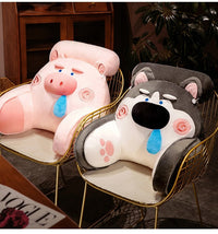 HKM-119955 Large Backrest Reading Cushion in Husky, Brown Bear, and Pink Pig Designs, Modern Simple Style