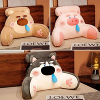 HKM-119955 Large Backrest Reading Cushion in Husky, Brown Bear, and Pink Pig Designs, Modern Simple Style