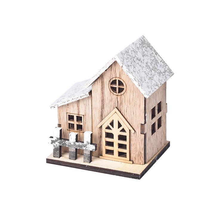HKM-120275 Luminous Wooden Christmas Small House Decoration - Holiday Cabin with LED Lights
