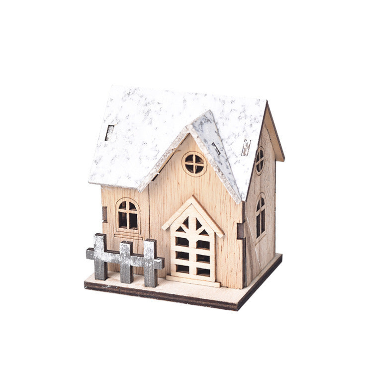 HKM-120275 Luminous Wooden Christmas Small House Decoration - Holiday Cabin with LED Lights