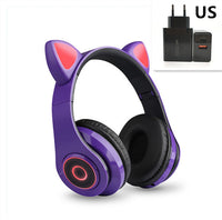 HKM-120403 Luminous Cartoon Cat Ears Bluetooth Headset with Foldable Design and Stereo Sound