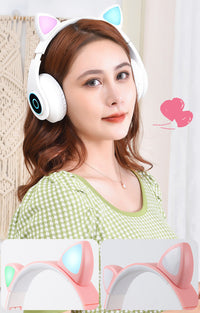 HKM-120403 Luminous Cartoon Cat Ears Bluetooth Headset with Foldable Design and Stereo Sound