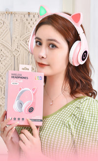 HKM-120403 Luminous Cartoon Cat Ears Bluetooth Headset with Foldable Design and Stereo Sound