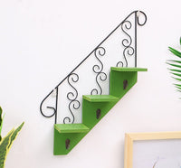 HKM-120595 Trapezoidal Three-Tiered Wooden and Wrought Iron Wall Flower Stand for Living Room