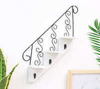 HKM-120595 Trapezoidal Three-Tiered Wooden and Wrought Iron Wall Flower Stand for Living Room