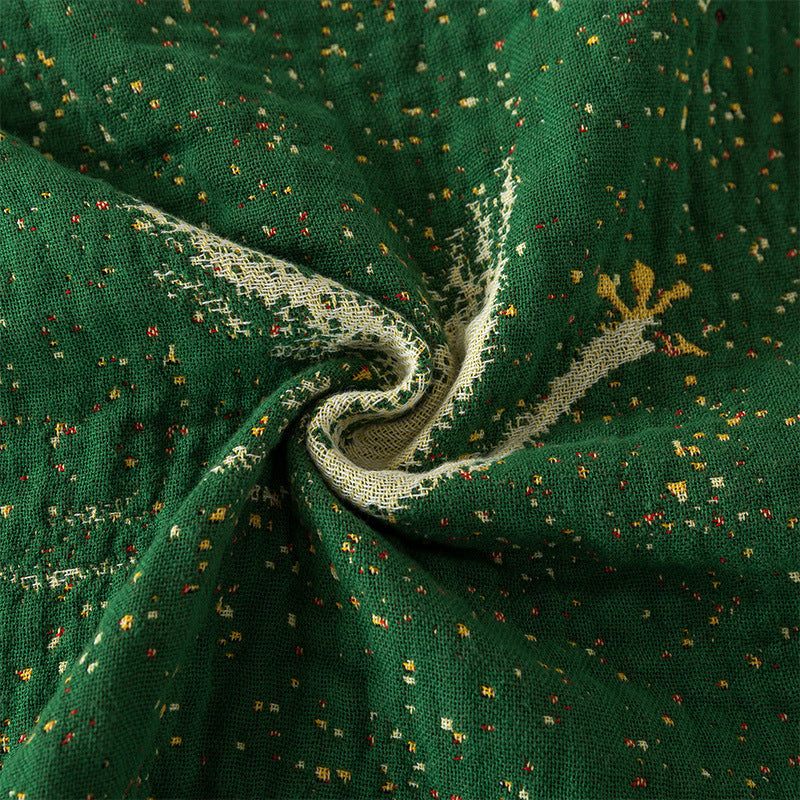 HKM-120659 Cotton Gauze Nap Blanket with Green Swan Tassels, 200x230cm