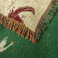 HKM-120659 Cotton Gauze Nap Blanket with Green Swan Tassels, 200x230cm