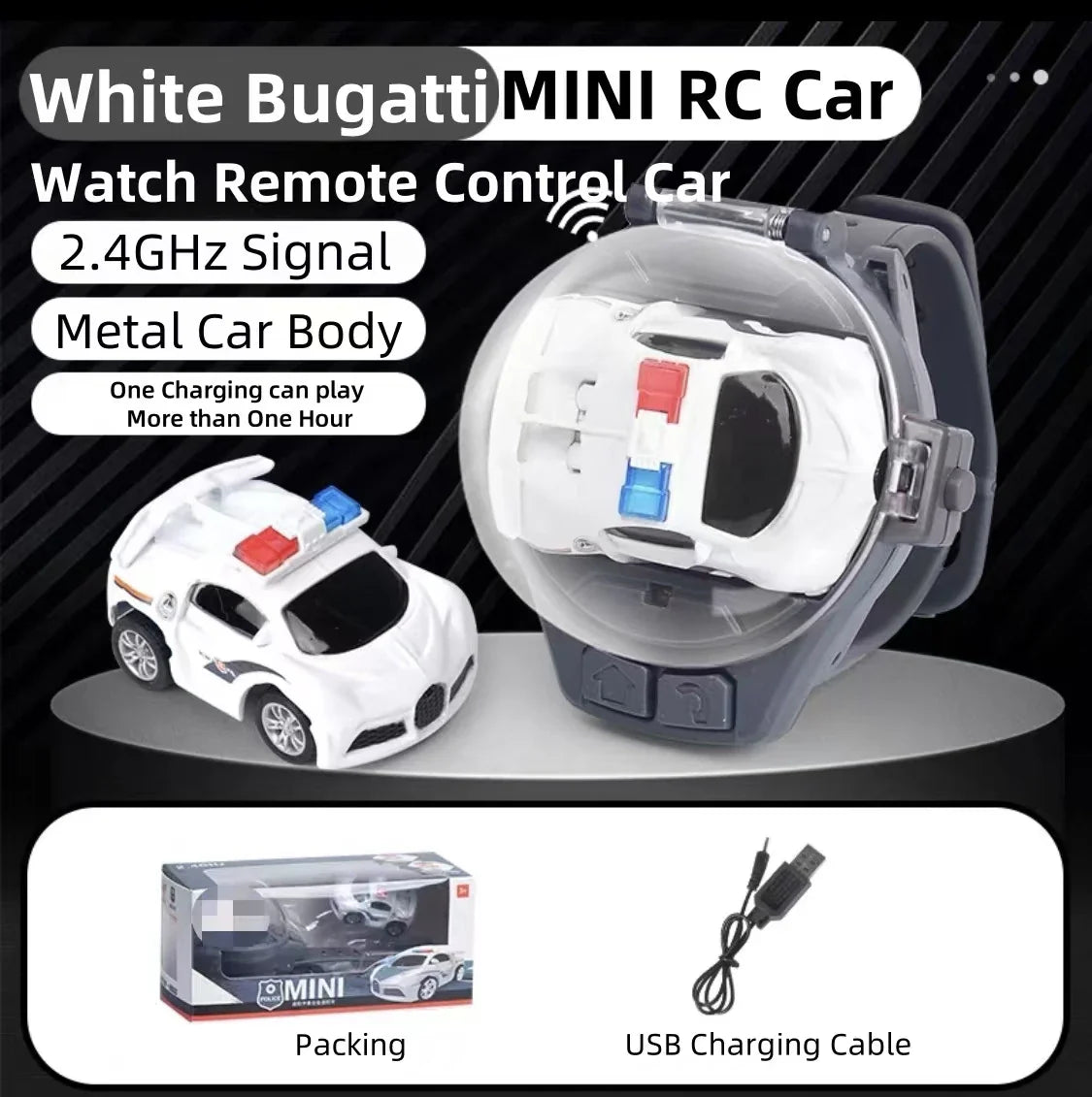 HKM-120659 Mini 2.4G Remote Control Watch Car - Cute Indoor-Outdoor Toy for Kids Ages 5 and Up