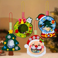 HKM-120787 Christmas Felt Applique Kit - 4 Handmade Ornament Styles: Santa Claus, Wreath, Christmas Tree, Crystal Ball