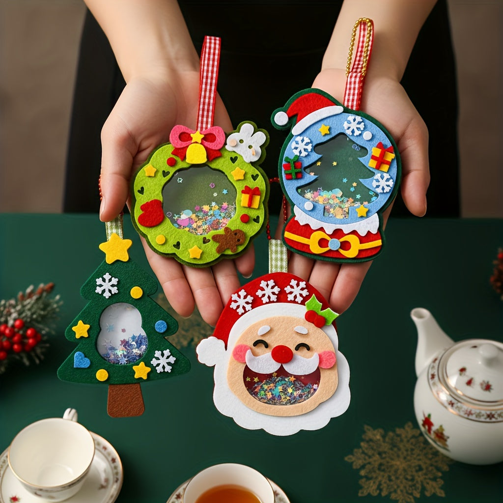 HKM-120787 Christmas Felt Applique Kit - 4 Handmade Ornament Styles: Santa Claus, Wreath, Christmas Tree, Crystal Ball