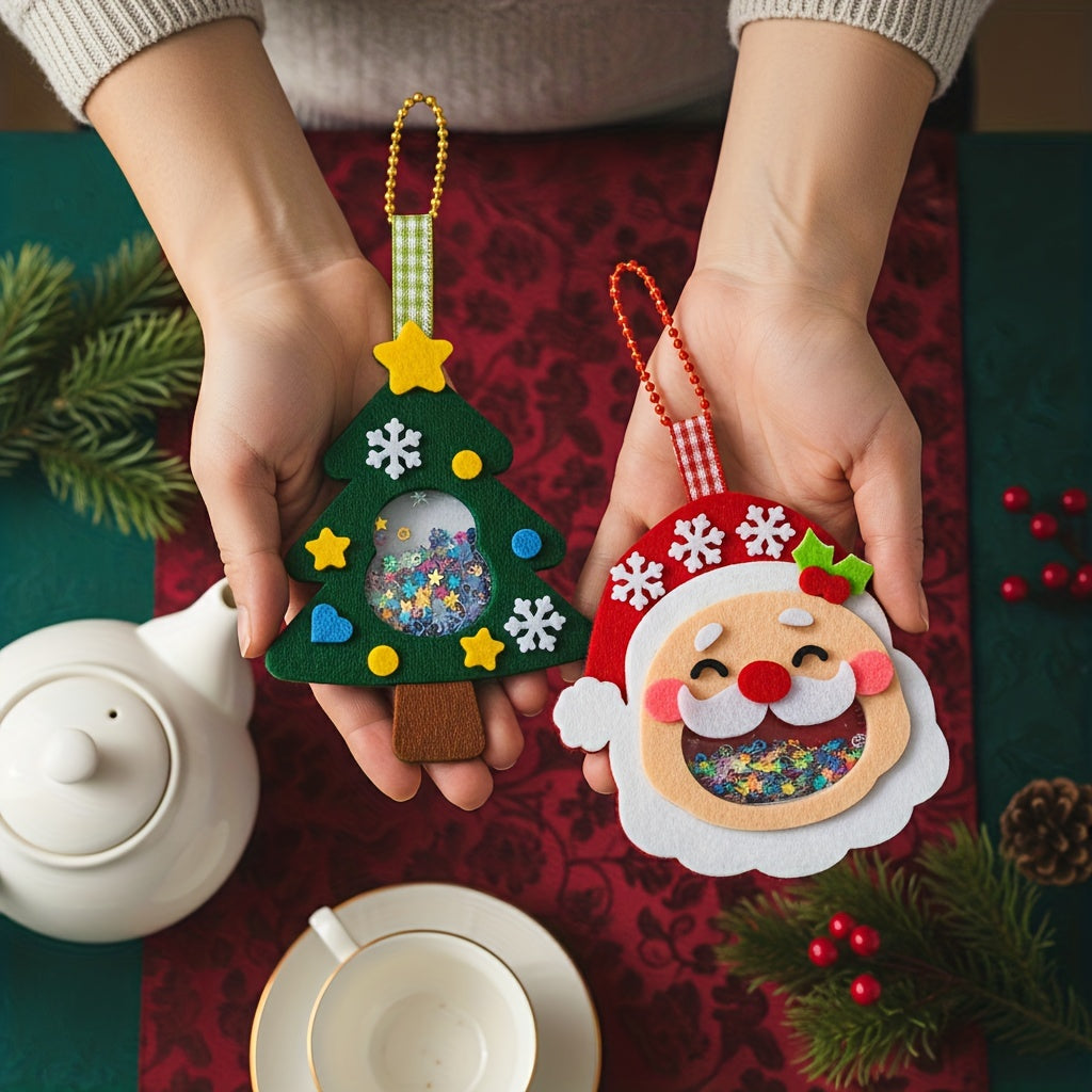 HKM-120787 Christmas Felt Applique Kit - 4 Handmade Ornament Styles: Santa Claus, Wreath, Christmas Tree, Crystal Ball
