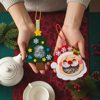 HKM-120787 Christmas Felt Applique Kit - 4 Handmade Ornament Styles: Santa Claus, Wreath, Christmas Tree, Crystal Ball