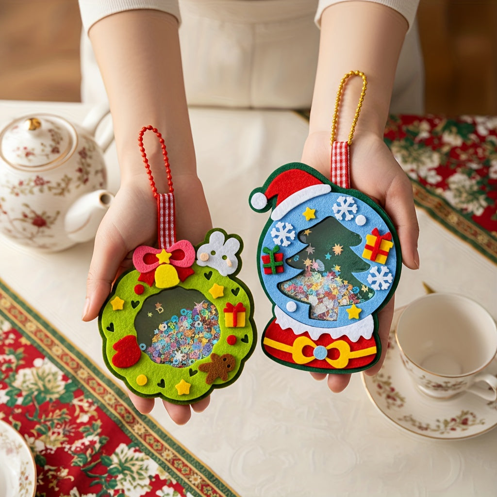 HKM-120787 Christmas Felt Applique Kit - 4 Handmade Ornament Styles: Santa Claus, Wreath, Christmas Tree, Crystal Ball