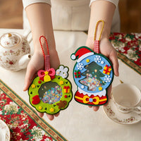 HKM-120787 Christmas Felt Applique Kit - 4 Handmade Ornament Styles: Santa Claus, Wreath, Christmas Tree, Crystal Ball