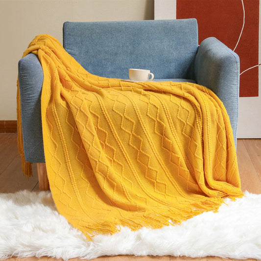HKM-120979 Cozy Acrylic Knitted Sofa Blanket - Available in Multiple Sizes and Colors