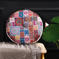 HKM-121043 Bohemian Floral Floor Cushion - 50cm Linen Blend Seat and Back Mat