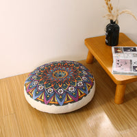 HKM-121043 Bohemian Floral Floor Cushion - 50cm Linen Blend Seat and Back Mat
