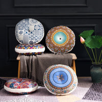 HKM-121043 Bohemian Floral Floor Cushion - 50cm Linen Blend Seat and Back Mat