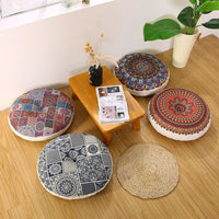 HKM-121043 Bohemian Floral Floor Cushion - 50cm Linen Blend Seat and Back Mat