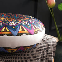 HKM-121043 Bohemian Floral Floor Cushion - 50cm Linen Blend Seat and Back Mat
