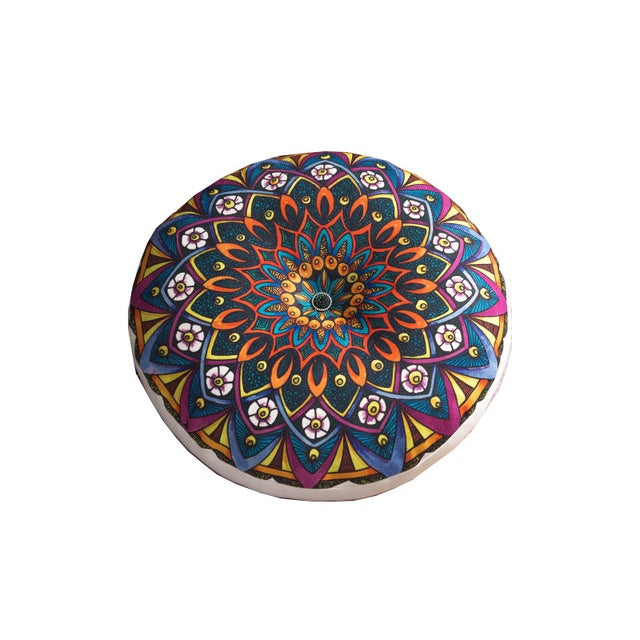 HKM-121043 Bohemian Floral Floor Cushion - 50cm Linen Blend Seat and Back Mat