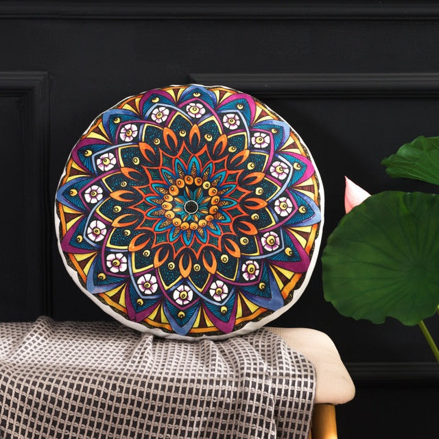 HKM-121043 Bohemian Floral Floor Cushion - 50cm Linen Blend Seat and Back Mat