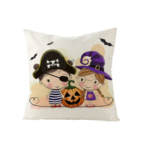 HKM-121107 Halloween Cartoon Printed Kitten Pumpkin Head Pillow Cover - 45x45 Linen Decorative Cushion