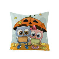 HKM-121107 Halloween Cartoon Printed Kitten Pumpkin Head Pillow Cover - 45x45 Linen Decorative Cushion