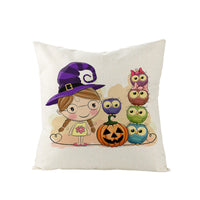 HKM-121107 Halloween Cartoon Printed Kitten Pumpkin Head Pillow Cover - 45x45 Linen Decorative Cushion