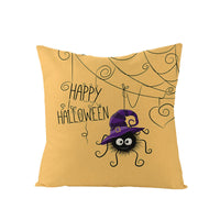 HKM-121107 Halloween Cartoon Printed Kitten Pumpkin Head Pillow Cover - 45x45 Linen Decorative Cushion