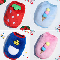 HKM-121235 Red Strawberry & Blue Ice Cream Coral Fleece Pet Vest for Dogs and Cats