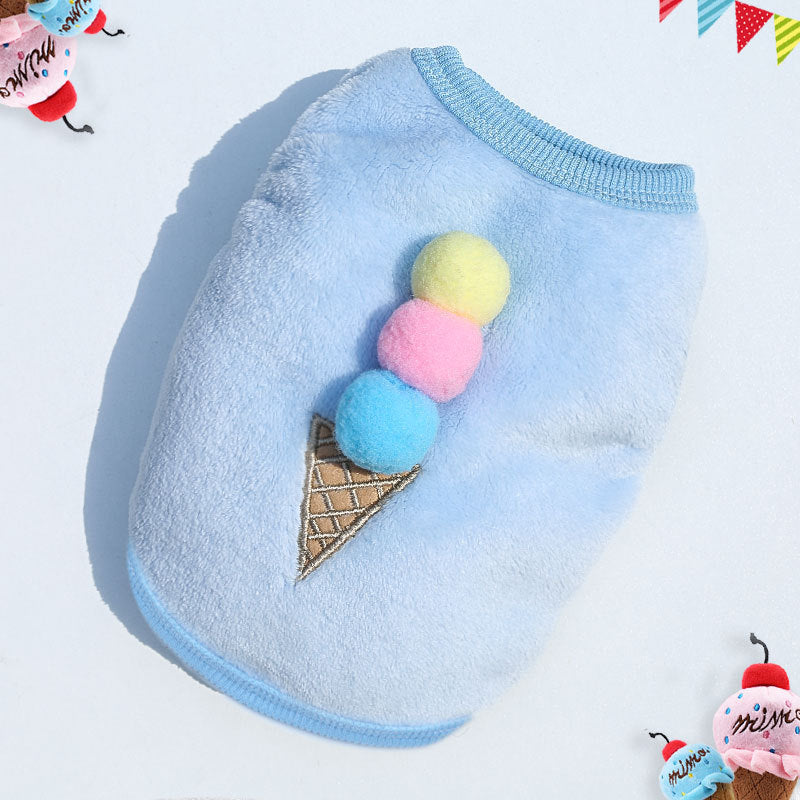 HKM-121235 Red Strawberry & Blue Ice Cream Coral Fleece Pet Vest for Dogs and Cats