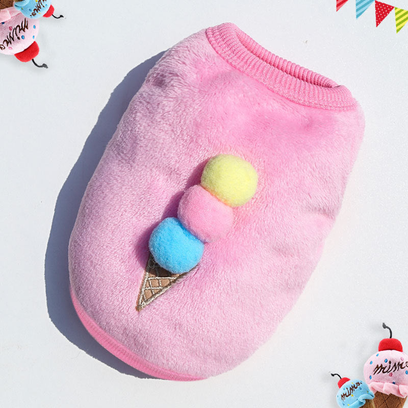 HKM-121235 Red Strawberry & Blue Ice Cream Coral Fleece Pet Vest for Dogs and Cats