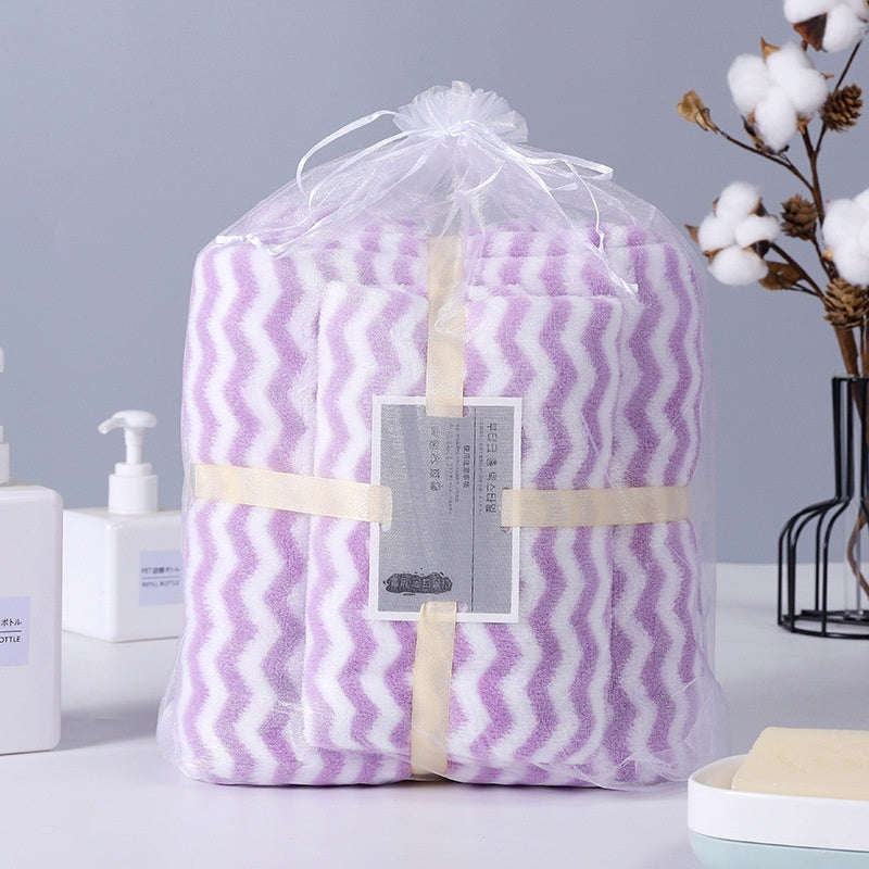 HKM-121235 Water Ripple Coral Fleece Towels Two-Piece Set for Parents and Children – Soft, Absorbent, and Non-fading