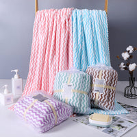 HKM-121235 Water Ripple Coral Fleece Towels Two-Piece Set for Parents and Children – Soft, Absorbent, and Non-fading