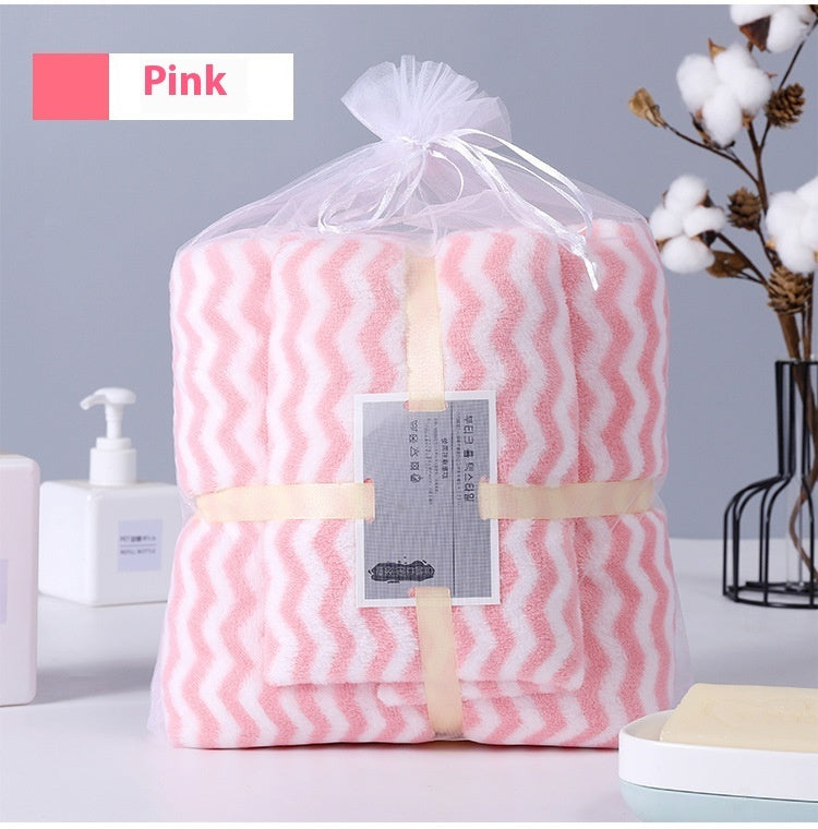HKM-121235 Water Ripple Coral Fleece Towels Two-Piece Set for Parents and Children – Soft, Absorbent, and Non-fading