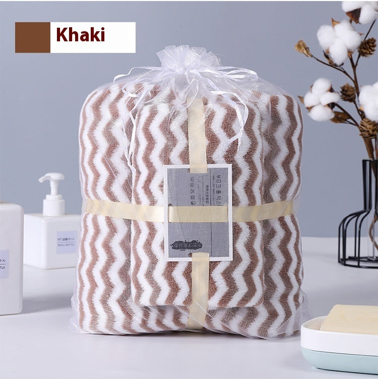 HKM-121235 Water Ripple Coral Fleece Towels Two-Piece Set for Parents and Children – Soft, Absorbent, and Non-fading