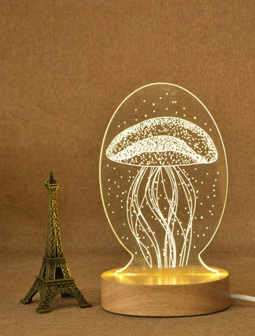 HKM-121427 3D Acrylic Jellyfish Night Light - Modern Minimalist Table Lamp for Bedroom and Gift Use