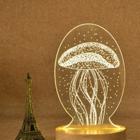 HKM-121427 3D Acrylic Jellyfish Night Light - Modern Minimalist Table Lamp for Bedroom and Gift Use