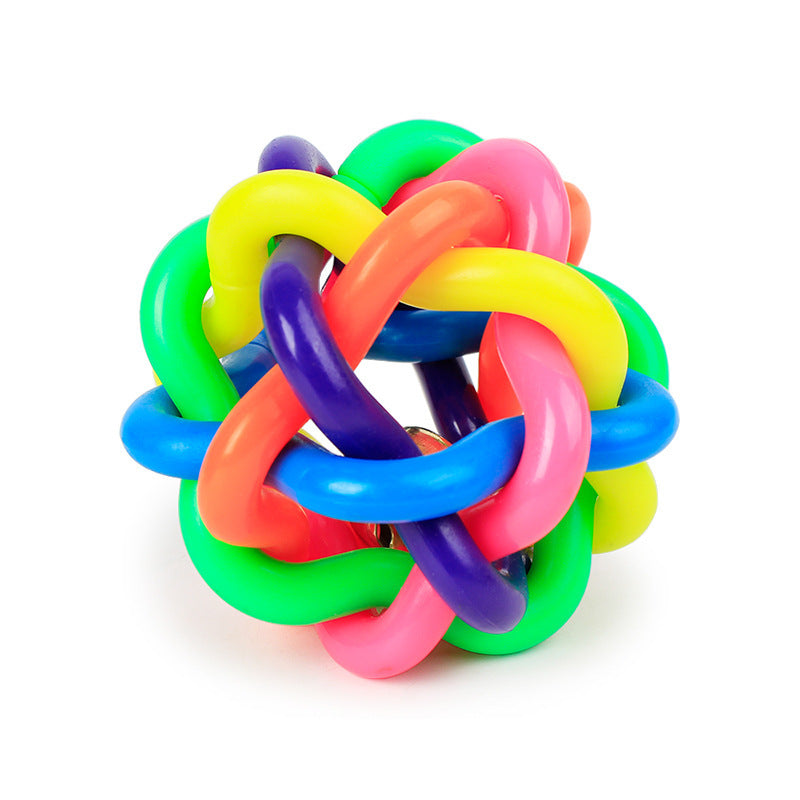 HKM-121427 Colorful bell woven ball, 5.5cm small leather skin, rainbow rubber ball, dog toy ball, exploding pet