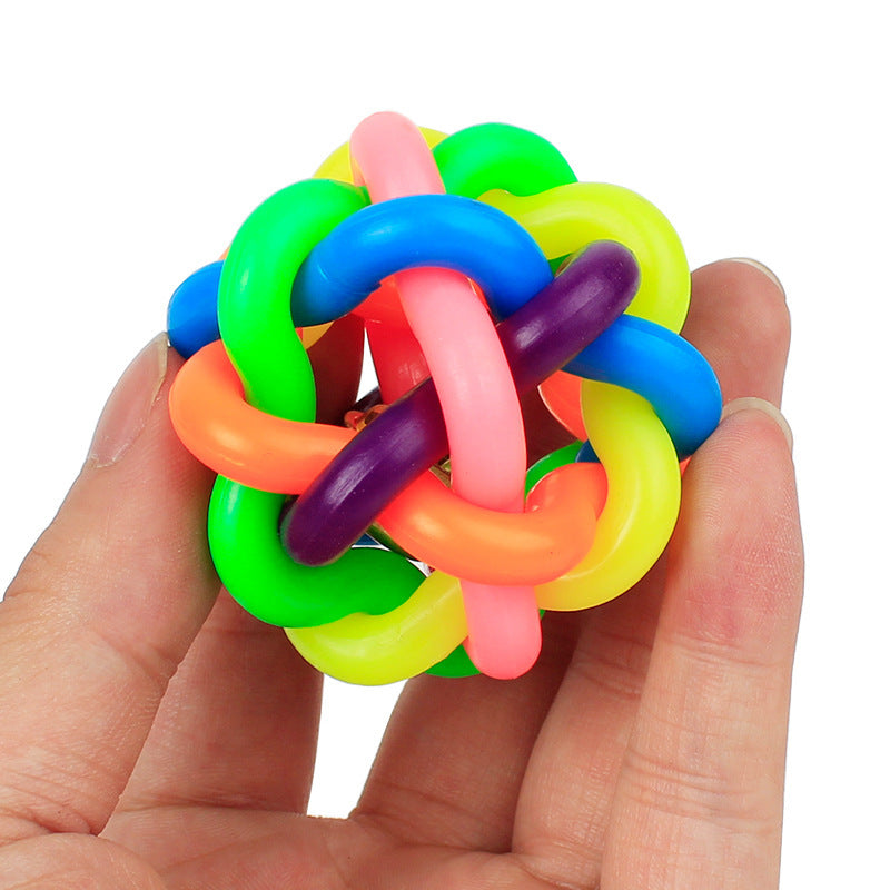 HKM-121427 Colorful bell woven ball, 5.5cm small leather skin, rainbow rubber ball, dog toy ball, exploding pet