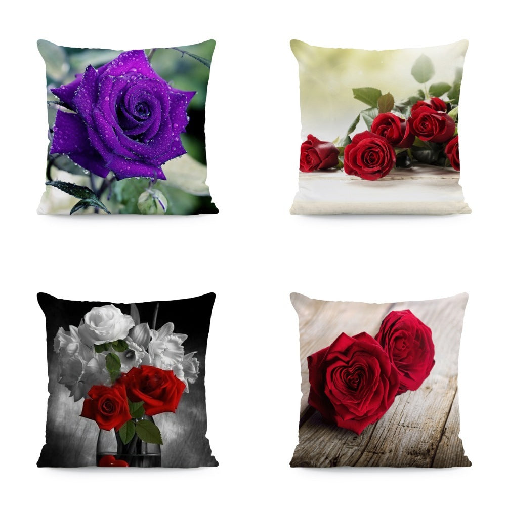 KTX-121491 Flower Print Super Soft Pillow Cover - Modern 45x45cm Cushion Case in Various Colors