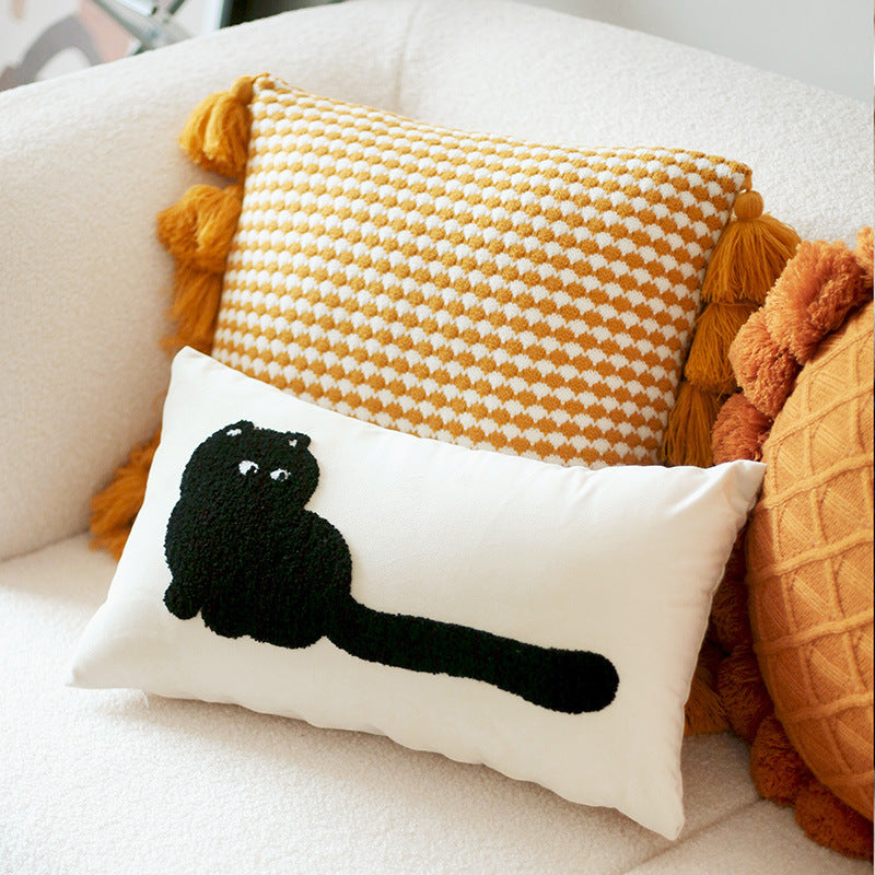 HKM-121619 Modern Minimalist Cat Embroidered Cushion - Available in Various Styles and Sizes