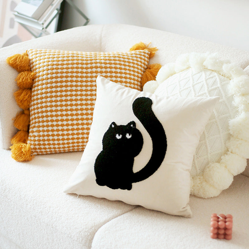 HKM-121619 Modern Minimalist Cat Embroidered Cushion - Available in Various Styles and Sizes