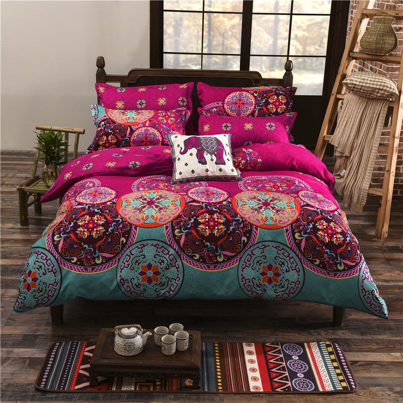 HKM-121875 Bohemian Style Ethnic Floral Bedding Set in Multiple Sizes (135x200cm, US Full, US Queen, EU King)