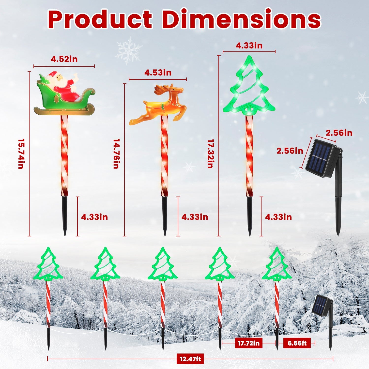 HKM-121939 Christmas Outdoor Pathway Light Set with 8 Modes, IP44 Waterproof Solar Stake Lights for Yard and Garden Decoration