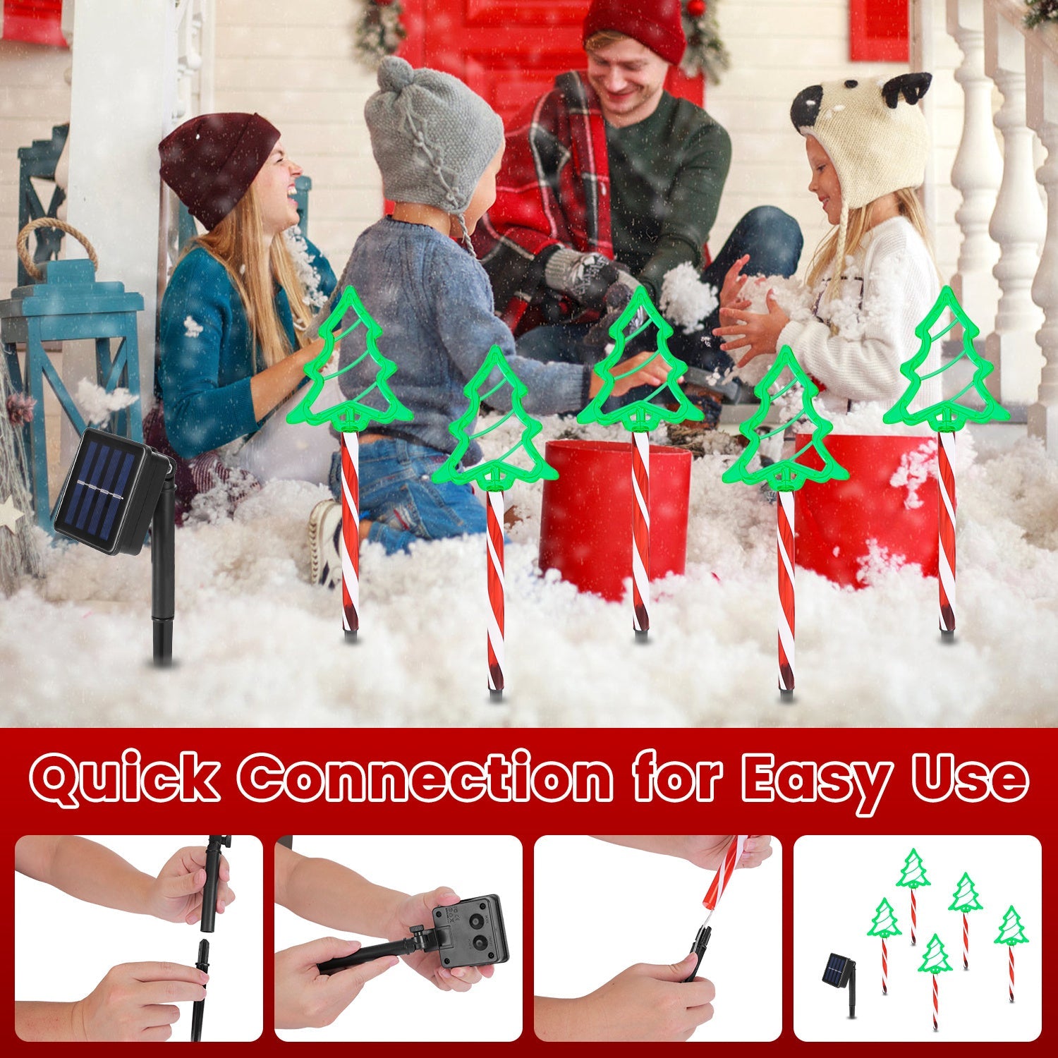 HKM-121939 Christmas Outdoor Pathway Light Set with 8 Modes, IP44 Waterproof Solar Stake Lights for Yard and Garden Decoration